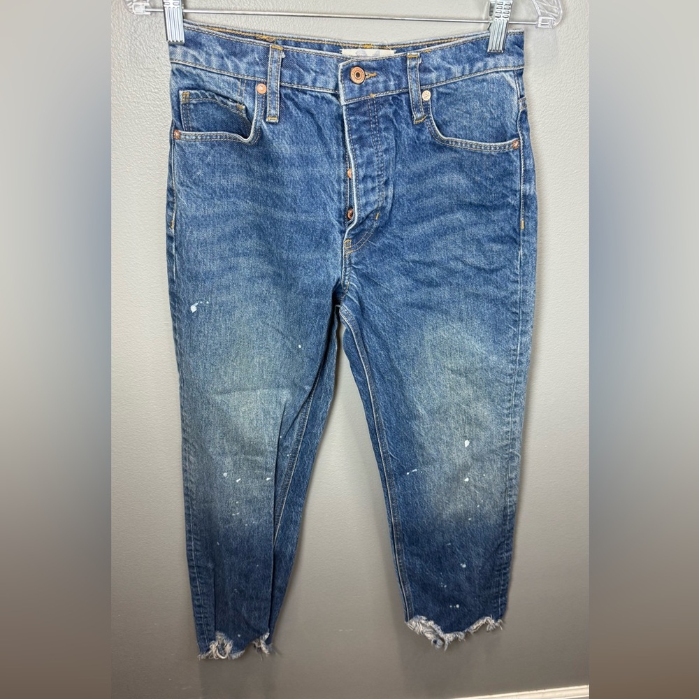 Free People We The Free Splatter Paint Destroyed Ankle Hem Jeans‎ Size 24